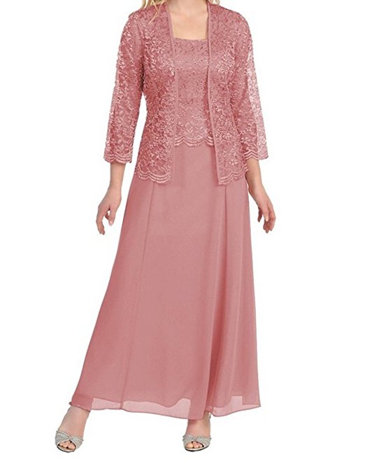 Womens Long Mother of the Bride Evening Formal Lace Dress with Jacket