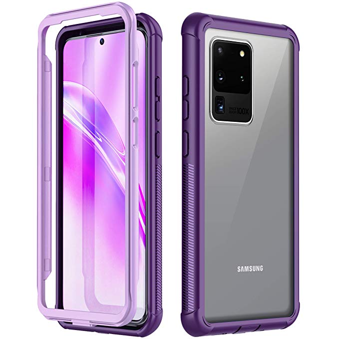 RedPepper Designed for Galaxy S20 Ultra Case,Rugged Heavy Duty Bumper Armor Cover Without Built-in Screen Protector Shockproof Case for Samsung Galaxy S20 Ultra/S20 Ultra 5G 6.9 inch (Purple/Clear)