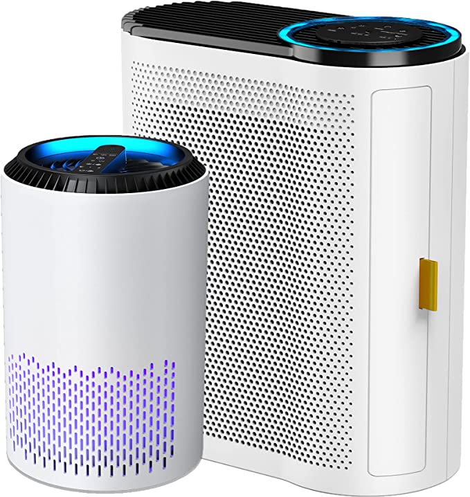 AROEVE Air Purifiers(MK01-White) with Sleep Mode Speed Control and Air Purifiers(MK04-White) with Air Quality Sensors Combo for Dust, Pet Dander, Smoke, Pollen for Bedroom and Office