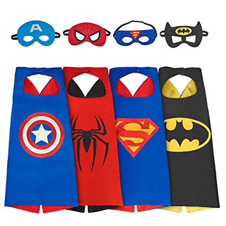 AMASKY Superhero Costume, Dress Up Costumes Set Of Superhero Satin Capes With Felt Masks For Kids (4 Pack)