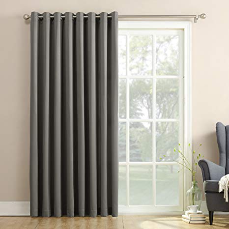 Sun Zero Barrow Extra-Wide Energy Efficient Sliding Patio Door Curtain Panel with Pull Wand, 100" x 84", Steel Gray