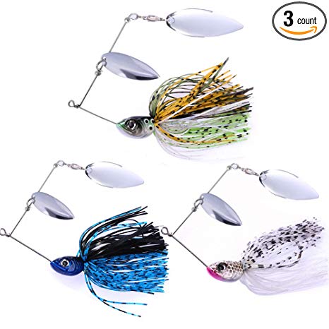 Sunmile Fishing Buzzbait Spinnerbait Lures Double Willow Blade Spinner Baits for Bass Pike Metal Fishing Lure Pack of 3pcs