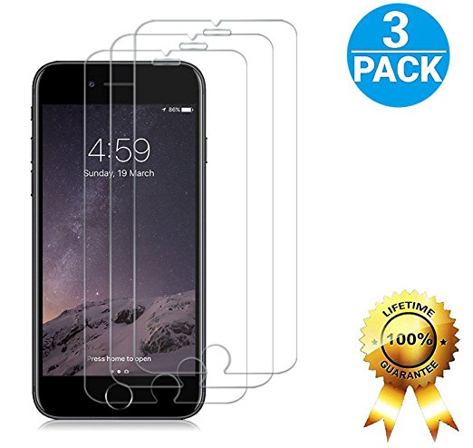 [3-Pack] iPhone 7 Screen Protector -GFKing,[ Crystal Clear ][Bubble Free][ 9H Hardness ] [3D Touch Compatible] Tempered Glass Screen Protector Only for Apple iPhone 7 (4.7 inch)
