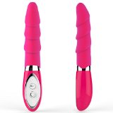 Healthy Vibes Vibrating Multispeed Silicone Lovers Ribbed Pink Dildo - 100 Pure Medical Grade Silicone - Waterproof - 10 Powerful Functions - Guaranteed Best Vibrator and Anal Dildo