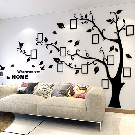 Unitendo 3D Acrylic Wall Stickers Photo Frames FamilyTree Wall Decal Easy to Install &Apply DIY Photo Gallery Frame Decor Sticker Home Art Decor (Black Leaves-Right, L)
