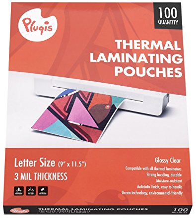 Pluqis Universal Thermal Laminating Pouches For Letter Size 8.5 x 11 Inch, Clear 3 Mil, 100 Sheets