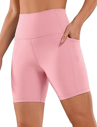 CRZ YOGA Women's Naked Feeling Biker Shorts - 4''/ 5''/ 6''/ 8'' High Waisted Yoga Gym Spandex Shorts Side Pockets