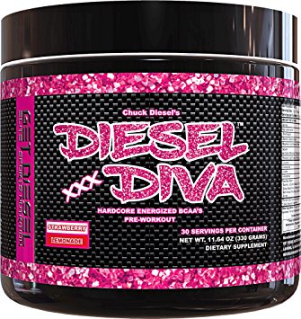 Women Preworkout Energizer and Energy Shot Strawberry Lemonade Diesel Diva XXX (Kisses) Energized BCAAs with no artificial flavors or colors. 3G BCAAs. 330 grams