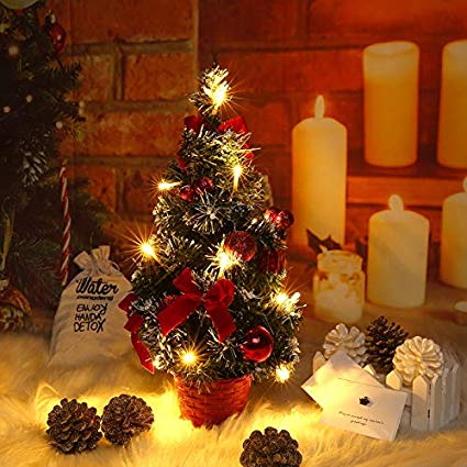 Mrinb Small Christmas Tree with Lights,Mini Desktop Decoration Tree for Home Office Shopping Bar