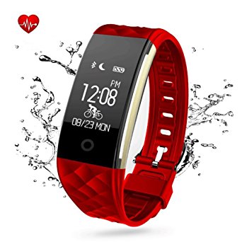 Fitness Tracker-Bluetooth Activity Wristband,Smart Bracelet with Sleep Quality Monitor,IP67 Waterproof Pedometer Samrt Watch with Heart Rate Monitor for IOS and Android(RED)