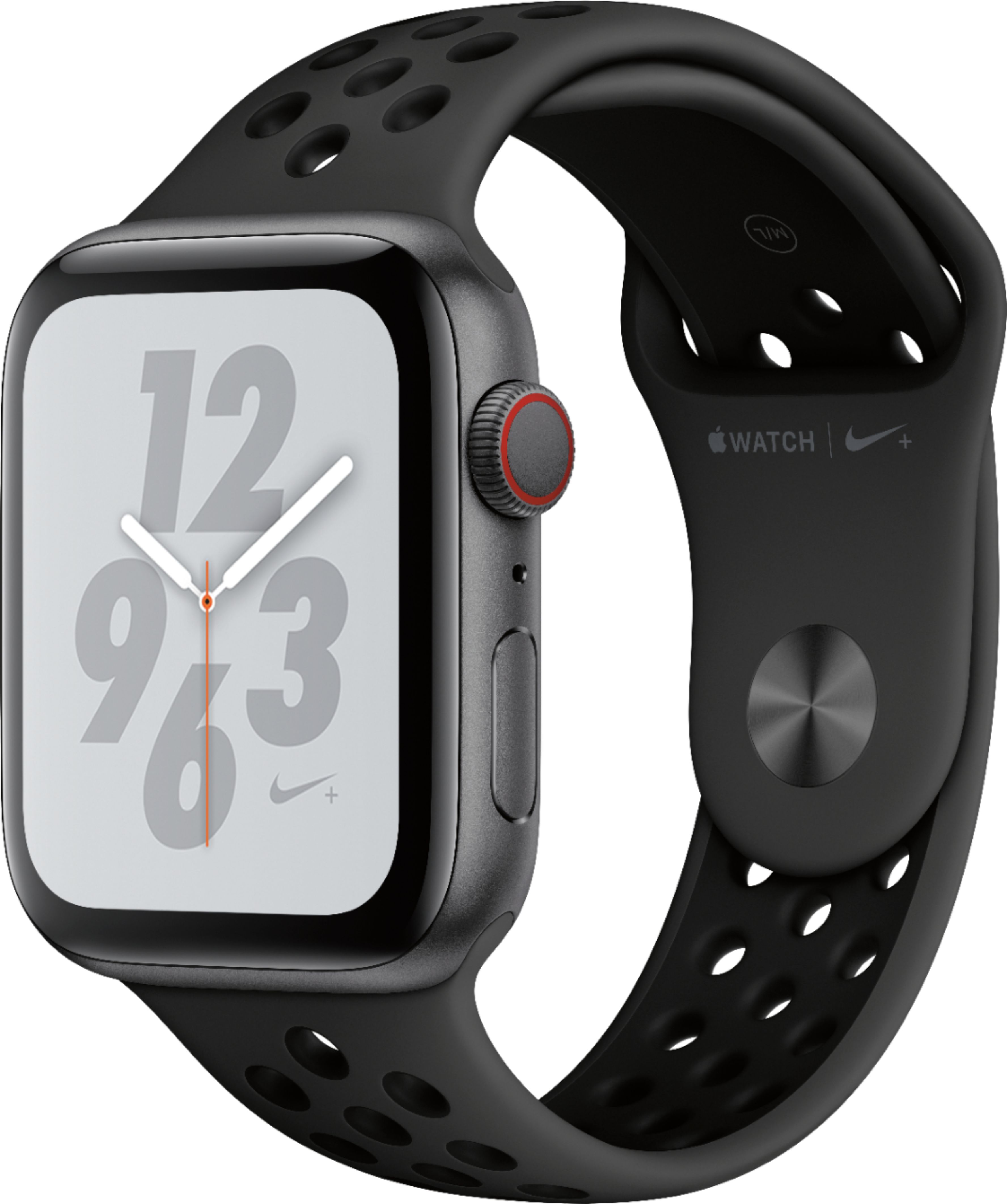 Apple - Apple Watch Nike+ Series 4 (GPS + Cellular) 44mm Space Gray Aluminum Case with Anthracite/Black Nike Sport Band - Space Gray Aluminum