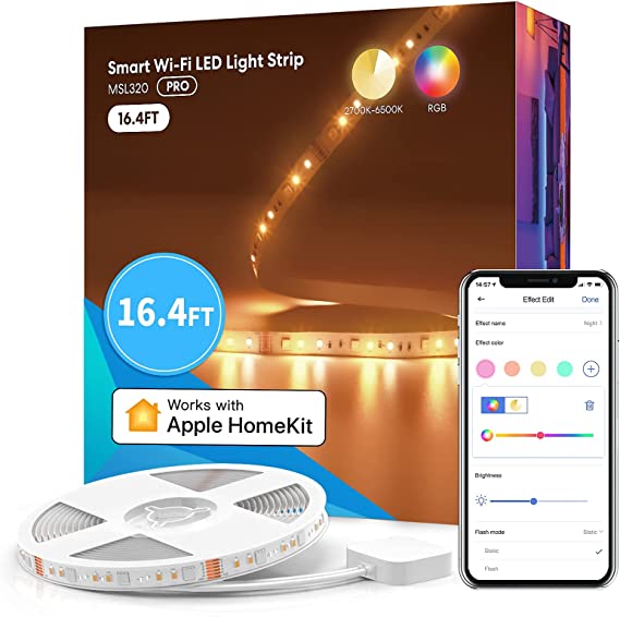 meross Smart LED Strip Lights Work with Apple HomeKit, 16.4ft RGBWW WiFi LED Strip, Alexa, Google Home and SmartThings Supported, Warm and Cool White