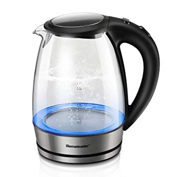 Electric Kettle, Homeleader 1.7L Glass Tea Kettle, Water Boiler with LED Indicator Light, Auto Shut-Off & Boil-Dry Protection, Filter Spout & BPA-Free, 1000W