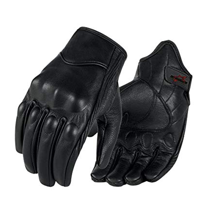 Full finger Goat Skin Leather Touchscreen Motorcycle Gloves Non-Perforated, M