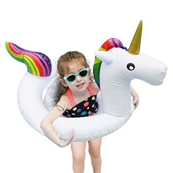 BRAMBLE! Inflatable Small White Unicorn Ring - Kids Pool Aid - Suitable for Ages 1-6 years - Fun for Beach and Pool Use