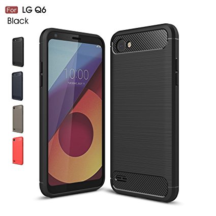 LG Q6 Case, LG G6 Mini Case, LG Q6 Plus Case, Wellci Soft Silicon Luxury Brushed Case with Texture Carbon Fiber Design Protection Cover for LG Q6 / LG G6 Mini / LG Q6 Plus / LG Q6  (Black)