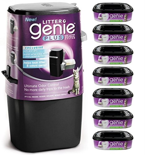 Litter Genie Plus Cat Litter Disposal System Black & 6 Litter Genie Refills