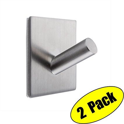 KES 3M Self Adhesive Hooks SUS 304 Stainless Steel Heavy Duty Small Coat Picture Hook Self Sitck On Wall Hook Sticky Brushed Finish 2 Pieces, A7063-P2