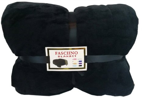 FASCIINO Super Soft Plush Velour Mink Borrego Blanket Throw Queen or Full Size Bed (Black)