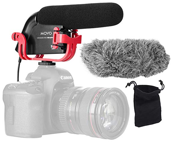 Movo VXR4000R-PRO Directional Shotgun Condenser Video Microphone with Shockmount, Low Cut Filter, Audio Gain   Attenuation, Foam   Deadcat Windscreens and Case