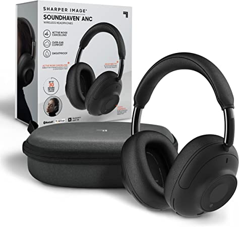 SHARPER IMAGE Soundhaven ANC Wireless Headphones with Bluetooth, 35 Hour Playtime, IPX4 Sweatproof, Multipoint Connectivity, Multiple Microphones with Premium Audio Drivers