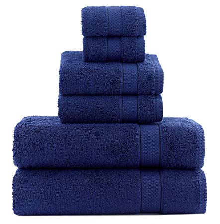 ixirhome Turkish Towel Set 6 Piece,100% Cotton, 2 Bath Towels, 2 Hand Towels 2 Washcloths, Machine Washable, Hotel Quality, Super Soft Highly Absorbent (NAVY BLUE)