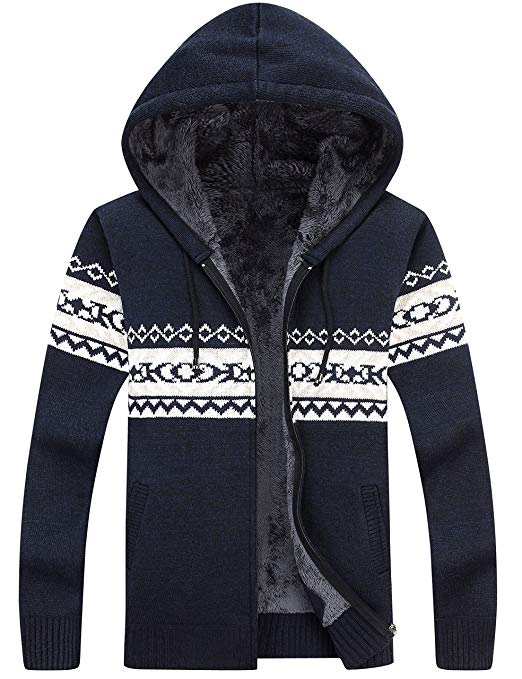 Lentta Men's Casual Slim Fit Full Zip up Fleece Lined Hooded Cardigan Sweaters W Pockets