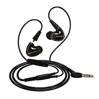 Tennmak Pro Dual Dynamic Driver Ear Hook In-ear Stereo Sport Earphones Noise Cancelling Headphones with Microphone, Remote, Detachable Cables (Black)