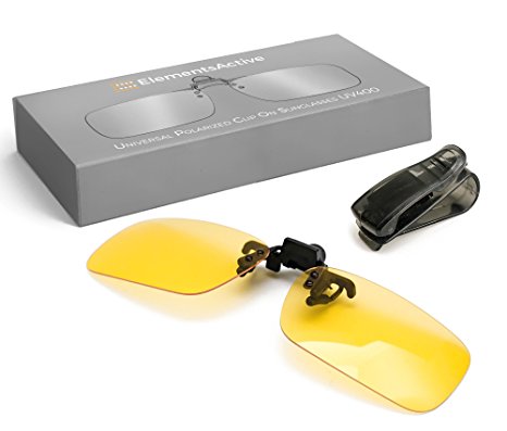 Polarized Clip-on Flip Up Sunglasses UV400 Lenses Set, BONUS Sunglass Leather Case   Car Visor Holder, For Driving Fishing Sports Traveling, Fits over Prescription Eyeglasses Rx Glasses