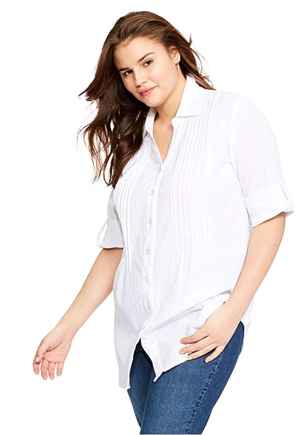 Woman Within Plus Size Cool Gauze Pintuck Tunic