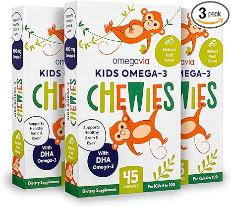 Omega 3 Gummies - Ultra-High DHA Chewable Gel Gummy - Omega 3 for Kids Supports Brain & Eye Health - Sugar-Free Natural Fruit Flavor - Kids Omega 3 Fish Oil Gummies (3 Pack)