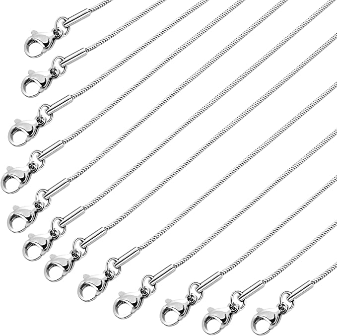 Yolev 12 Pack Snake Chains 18 Inches Necklace Stainless Steel Chain Necklace with Lobster Clasps for DIY Jewelry Making