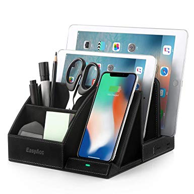 EasyAcc Fast Wireless Charger Desk Organizer with USB Charging Docking Stand, Multi-Device iPad Station Dock, Induction Charger for iPhone X XS MAX XR 8 Plus, Samsung S10e S9 S8 S8