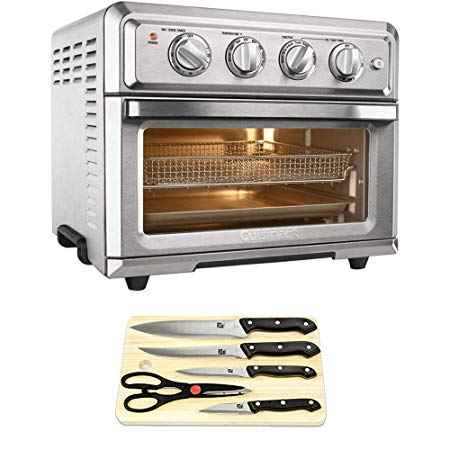 Cuisinart Convection Toaster Oven Air Fryer with Light Silver (TOA-60) with Cuisinart Triple Rivet Collection 3-Piece Knife Set & Premium Two Tone Bamboo Cutting Board