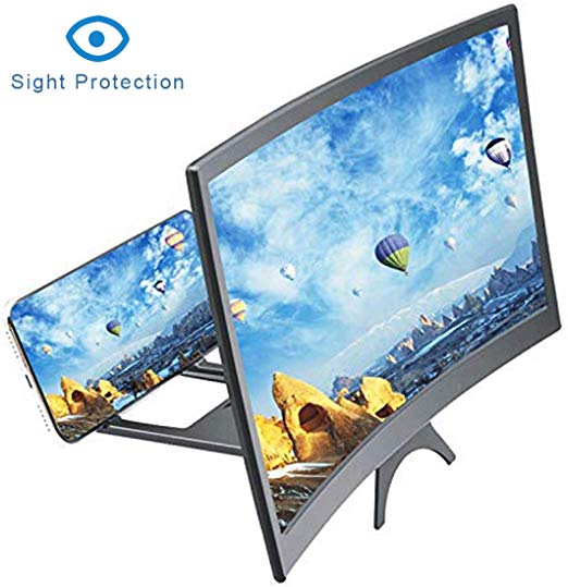 I00000 12” 3D Anti-Blue Light Curve Screen Magnifier for Cell Phone, HD Magnifier Projector Screen for Videos, Movies, Games, Portable Foldable Mobile Phone Screen Amplifier for All Smartphones