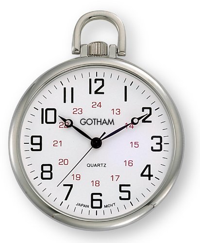Gotham Men's Silver-Tone Ultra Thin Railroad Open Face Quartz Pocket Watch # GWC15026S