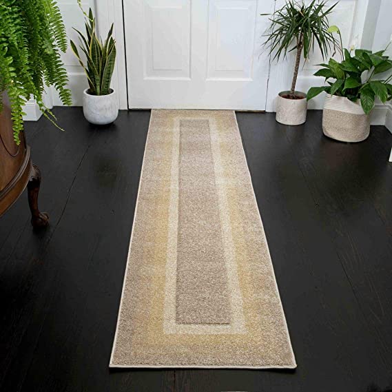 Modern Beige Border Hallway Runner Rug Light Brown CreamOmbre Hand Carved Durable Lounge Bedroom Hall Area Rugs 60cm x 240cm