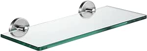 JQK Bathroom Glass Shelf, Tempered Glass Shower Storage 12 by 5 inches, 304 Stainless Steel Brushed Finish Wall Mount, TGS101L12-BN