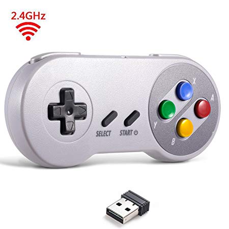 2.4 GHz Wireless USB Controller Compatible with Super Famicom Games, iNNEXT SNES Retro USB Classic Controller Joypad Joystick for Windows PC MAC Linux Genesis (Multi-Colored Keys)