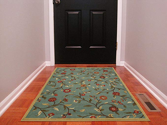 Ottomanson Ottohome Collection Floral Garden Design Modern Area Rug with Non-Skid (Non-Slip) Rubber Backing, 3'3" W X 5' L, Sage Green