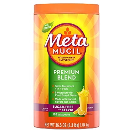 Metamucil Premium Blend, Psyllium Fiber Powder Supplement, Sugar-Free with Stevia, Natural Orange Flavor, 180 Servings