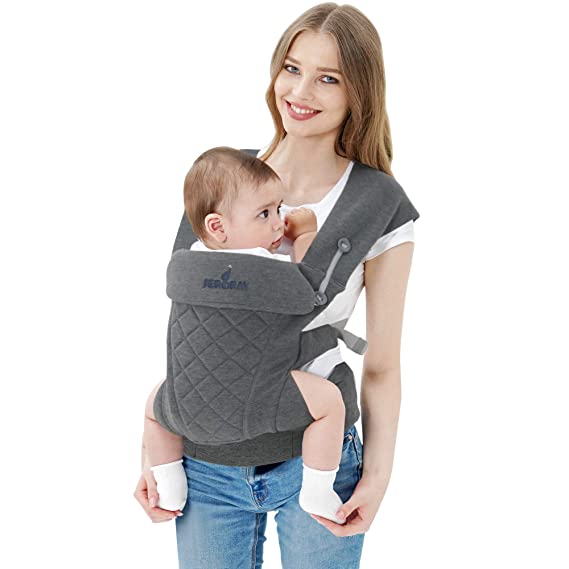 JERORAY-Baby-Carrier,All Carry Position, All Seasons,Dual Protected Waistband and Zipper Opening,Softness Breathable 3D Jersey,for Newborns 8-25 Pounds,Heather Grey