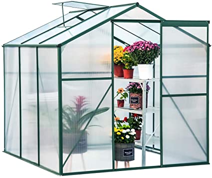 U-MAX Greenhouse Polycarbonate Outdoor Garden Greenhouse Walk-in Portable 6'(L) x6'(W) x6.6'(H) Adjustable Roof Hot House