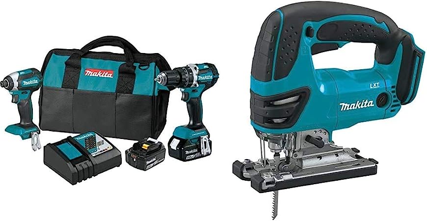 Makita XT269T 18V LXT Lithium-Ion Brushless Cordless 2 Pc. Combo Kit, XPH12Z, XDT13Z, bag (5.0Ah) with XVJ03Z 18-Volt LXT Lithium-Ion Cordless Jig Saw