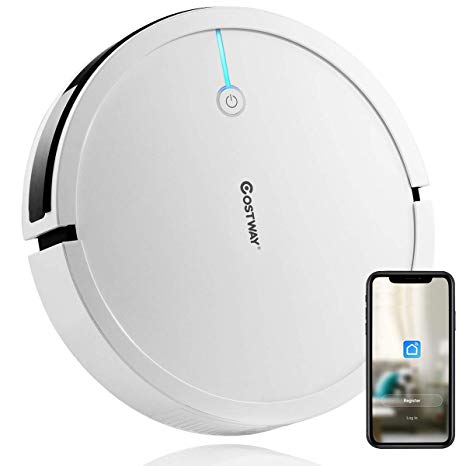 Costway Robot Vacuum, Smart 2000Pa Strong Suction Cleaner, App Controls & WiFi-Connected, HEPA Filter, Super Quiet Self-Charging Robotic Vacuum Cleaner for Pet Hair, Hard Floor & Thin Carpet(White)