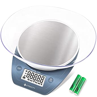 Etekcity 0.1g Food Scale, Bowl, Digital Grams and Ounces for Weight Loss, Dieting, Baking, Cooking, and Meal Prep, 11lb/5kg, Stainless Steel Prussian Blue