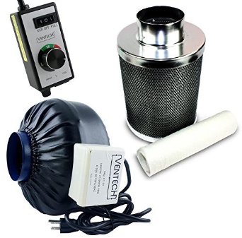 VenTech VT IF4CF4-B Inline Exhaust Blower Fan with Carbon Filter and Variable Speed Controller 190 CFM 4