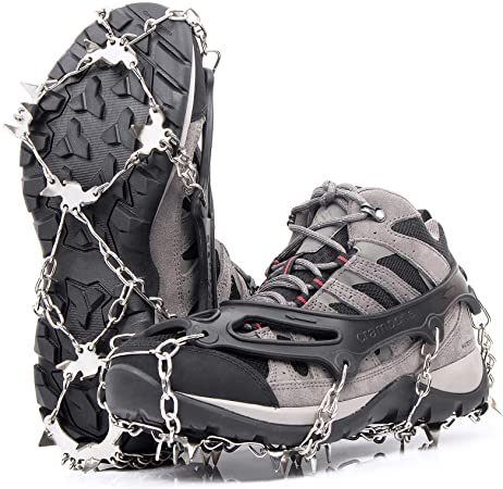 Greatever Crampons for Hiking Boots, Ice Cleats Traction Snow Grips for Boots Shoes, Microspikes Anti Slip 19 Stainless Steel Spikes Safe Protect for Hiking Fishing Walking Climbing Mountaineering