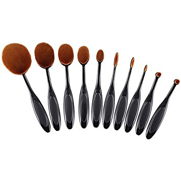 Ranphy 10pcs Oval Makeup Brush Set, Professional Toothbrush Set for Powders, Concealer, Contours, Foundation, Eyeshadow and Eyeliner