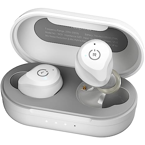 TOZO NC9 Hybrid Active Noise Cancelling Wireless Earbuds,in Ear Headphones IPX6 Waterproof Bluetooth 5.0 Stereo Earphones, Immersive Sound Premium Deep Bass Headset, Matte White